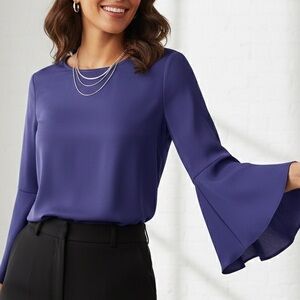 NWT Tiered Bell Sleeve Chico's Ink Purple Polyester Pullover Blouse Size 0 S